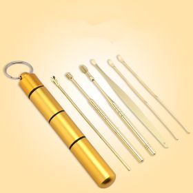 Stainless Steel Household Portable Ear Pick 6-piece Set (Option: Tuhao Gold 6 Piece Set)