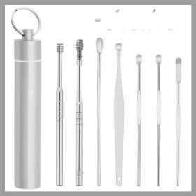 Stainless Steel Household Portable Ear Pick 6-piece Set (Option: Silver 7 Piece Set)