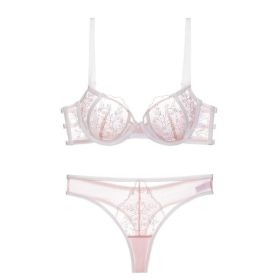 Lace Embroidered Thin Cup Push Up Comfort Bra Underwear Set (Option: Pink-70B)