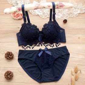 Thin Lace Push Up Adjustable Bra Set (Option: Blue-70A)