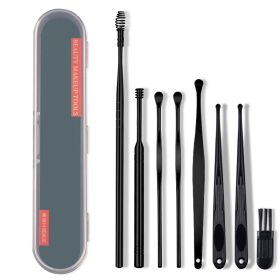 Stainless Steel 6-piece Set Earpick 360 Degree Spiral Cleaning Earwax Tool (Option: 8 Pcs Black 29g)