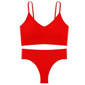 Large U Back Vest Set With Chest Pad Suspender Underwear (Option: Bright Red-Average Size)