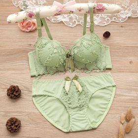 Thin Lace Push Up Adjustable Bra Set (Option: Green-70A)