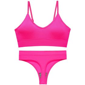 Women's Fashion Simple Wireless Spaghetti Strap Bra Shorts Suit (Option: Bright Pink-L)