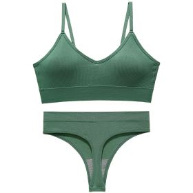 Women's Fashion Simple Wireless Spaghetti Strap Bra Shorts Suit (Option: Green-L)