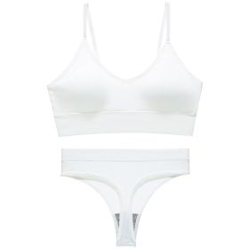 Women's Fashion Simple Wireless Spaghetti Strap Bra Shorts Suit (Option: White-L)