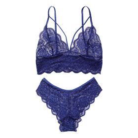 European And American Style Ultra-thin Lingerie Set (Option: 8027 Dark Blue-M)