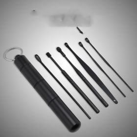 Stainless Steel Household Portable Ear Pick 6-piece Set (Option: Black 6 Piece Set)