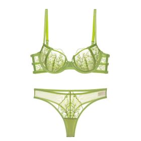 Lace Embroidered Thin Cup Push Up Comfort Bra Underwear Set (Option: Green-70B)