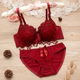 Thin Lace Push Up Adjustable Bra Set (Option: Red-70A)