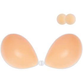 Adhesive Bra Strapless Sticky Invisible Push up Silicone Bra for Backless Dress with Nipple Covers (Color: Nude, Cup Size: G)