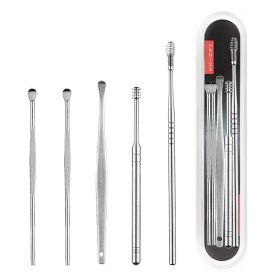 Stainless Steel 6-piece Set Earpick 360 Degree Spiral Cleaning Earwax Tool (Option: 5 Piece Set Plastic Boxed 22g)