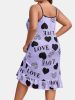 Plus Size Heart Print Ruffle Hem Cami Nightdress; Women's Plus Slight Stretch Sleepwear; Loungewear