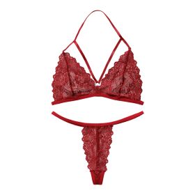 European And American Style Ultra-thin Lingerie Set (Option: 8026 Purplish Red-L)