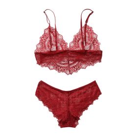 European And American Style Ultra-thin Lingerie Set (Option: 8028 Wine Red-L)