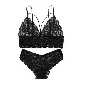 European And American Style Ultra-thin Lingerie Set (Option: 8027 Black-L)