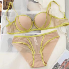 Contrast Color Lace-up Adjustable Underwear Set (Option: Yellow-80C)