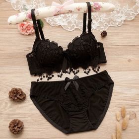 Thin Lace Push Up Adjustable Bra Set (Option: Black-70B)